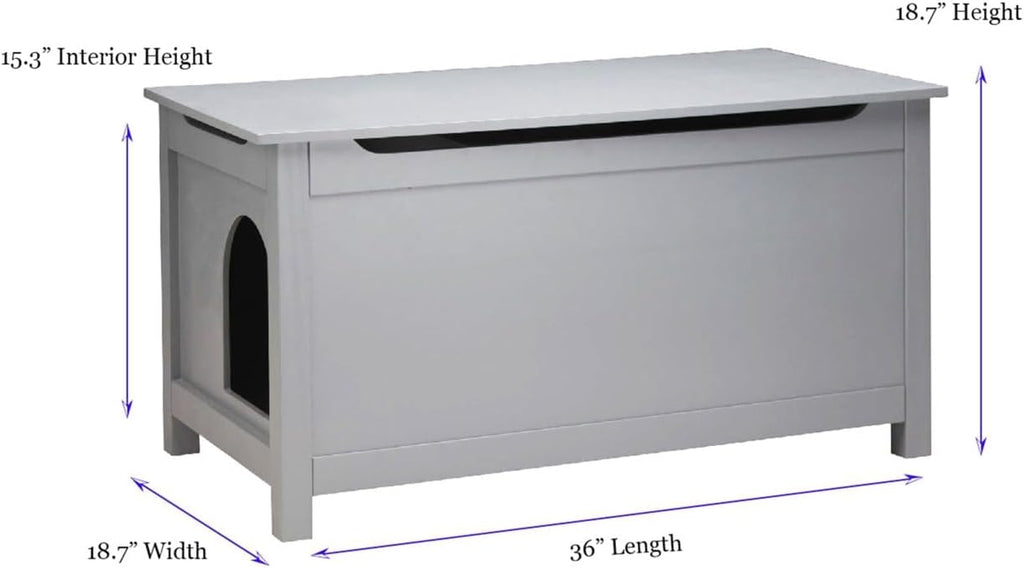 Parker Designer Catbox Cat Litter Box Enclosure, Hidden, Dog-Proof Pet Furniture with Cover, Elegant, Covered, Odor Contained for Large Cats, Litter Box Furniture with Lid, Cat Litter Boxes, Gray