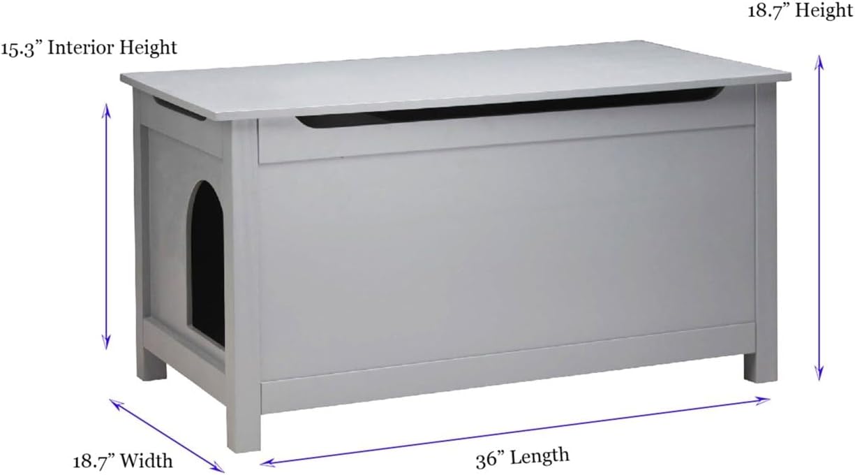 Parker Designer Catbox Cat Litter Box Enclosure, Hidden, Dog-Proof Pet Furniture with Cover, Elegant, Covered, Odor Contained for Large Cats, Litter Box Furniture with Lid, Cat Litter Boxes, Gray
