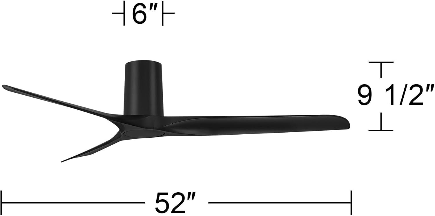 Casa Vieja Zebec 52' Modern Indoor Hugger Flush Mount Ceiling Fan with Remote Control, 3 Blades, 6 Speed Quiet Reversible DC Motor, Timer, Matte Black Finish Low Profile Living Room Kitchen House