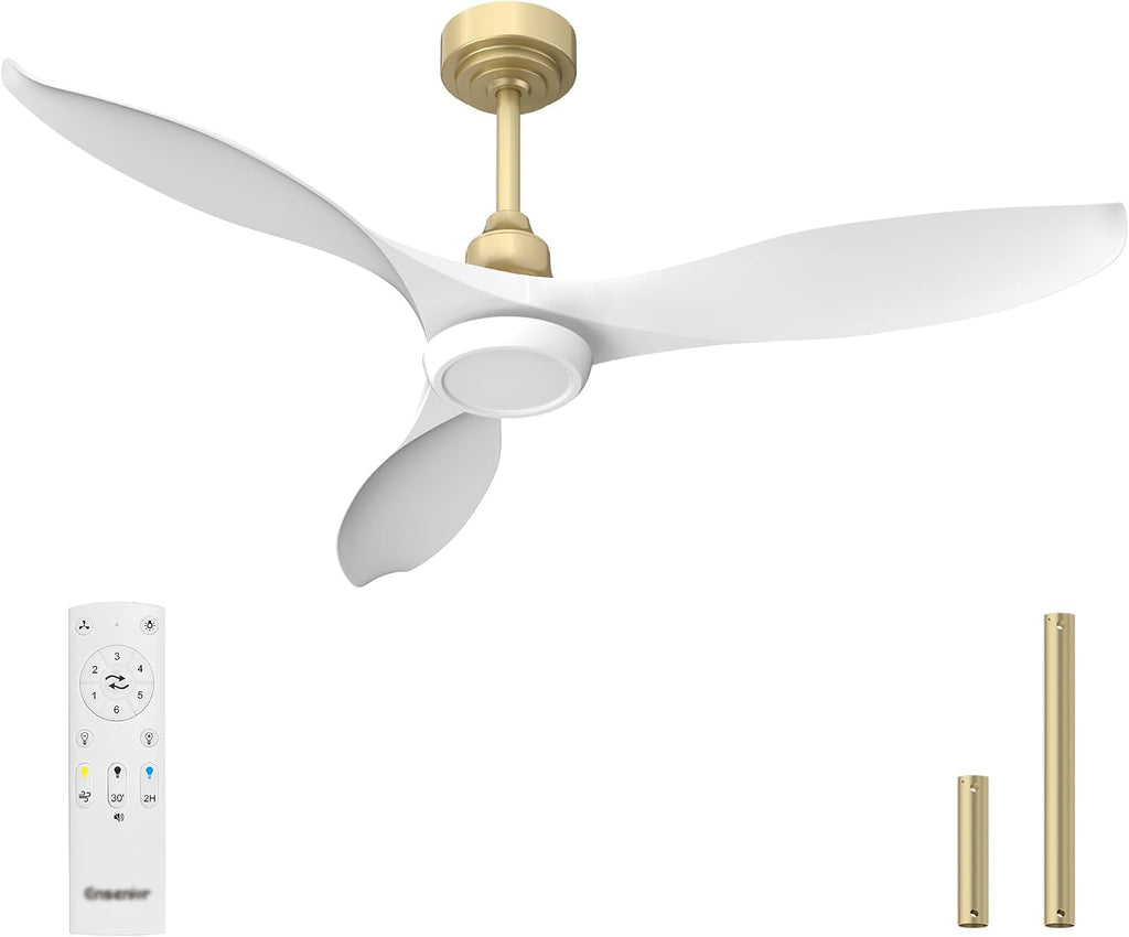 Ensenior Ceiling Fan with Light White and Gold, 52 Inch Ceiling Fans with Lights and Remote, 3 ABS Blades, Quiet Reversible DC Motor, 6-Speed, Dimmable 3CCT LED with Memory, Modern Fan for Living Room
