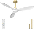 Ensenior Ceiling Fan with Light White and Gold, 52 Inch Ceiling Fans with Lights and Remote, 3 ABS Blades, Quiet Reversible DC Motor, 6-Speed, Dimmable 3CCT LED with Memory, Modern Fan for Living Room