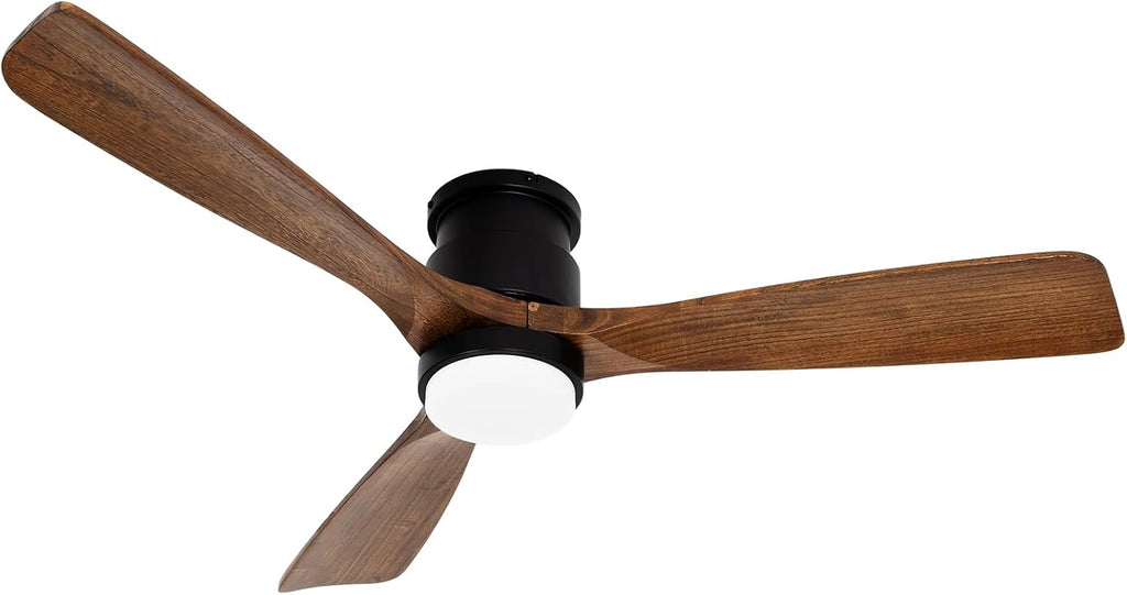 52 Inch Ceiling Fans with Lights Remote, Amber solid wood Low Profile Flush Mount Ceiling Fan with Light, Timing Silent Reversible DC Motor LED Fan Lighting Indoor Outdoor Fans for Farmhouse Bedroom
