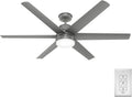 Hunter 60 inch Outdoor or Indoor Ceiling Fan with LED Light - Ceiling Fan with Wall Control, For Patio, Garage, or Porch, Quiet, Standard Mount, 6 Blades - Skysail 51876, Matte Silver