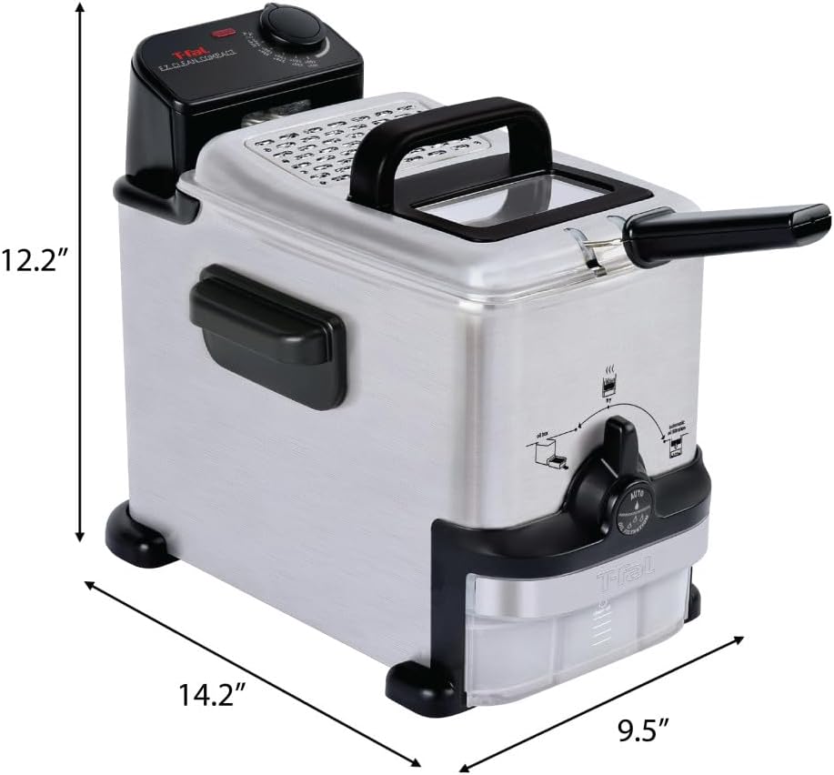 T-fal Compact EZ Clean Stainless Steel Deep Fryer with Basket for Home Use, 1.8 Liter Oil and 1.7 Pound Food Capacity, 1200 Watts, Easy Clean Temp Control, Oil Filtration, 1.8 L