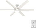 Hunter 60 inch Outdoor or Indoor Ceiling Fan with LED Light - White Ceiling Fan with Wall Control, For Patio, Garage, or Porch, Quiet, Standard Mount, 6 Blades - Solaria 51476, Fresh White