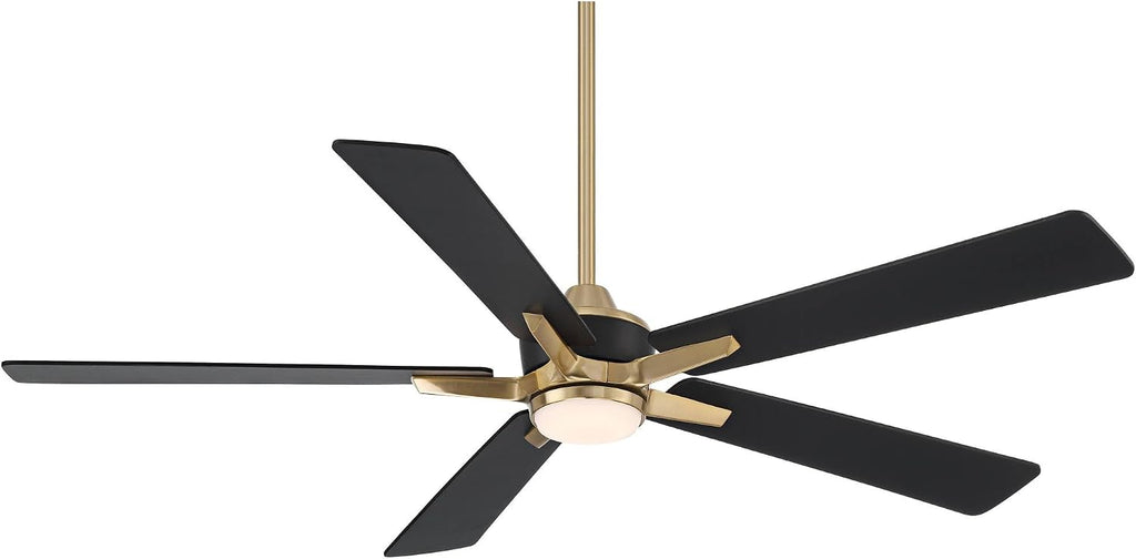 Casa Vieja 52' Vegas Nights Modern Indoor Outdoor Ceiling Fan with Dimmable LED Light Remote Control Soft Brass Black Damp Rated for Patio Exterior House Home Porch Gazebo Garage Barn - 12' Downrod