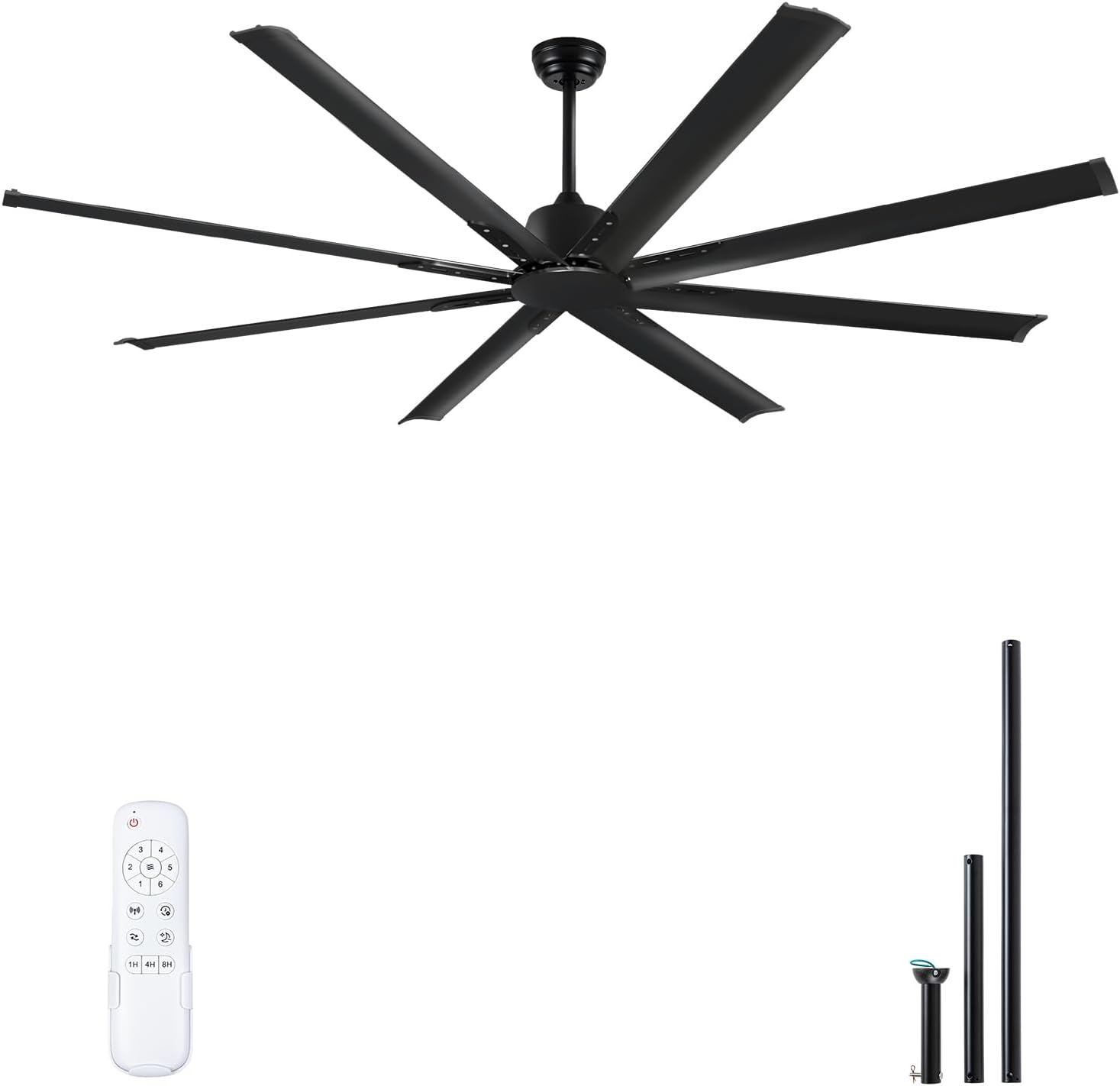 Minislak 84 Inch Ceiling Fan No Light with 8 Black Aluminum Blades,Industrial DC Motor Fan Quiet Operation with Remote,6 Speeds,Large Indoor Outdoor Ceiling Fan for Garage,Patio,Living Room