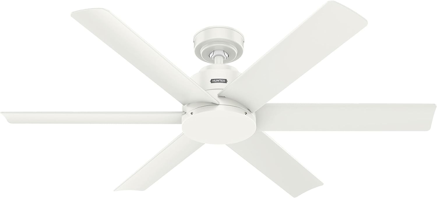 Hunter Fan 52 inch Ceiling Fan with No Light, Outdoor or Indoor White Ceiling Fan for Porch, Living Room, Office, Kitchen, Garage, 6 Blades (Renewed)