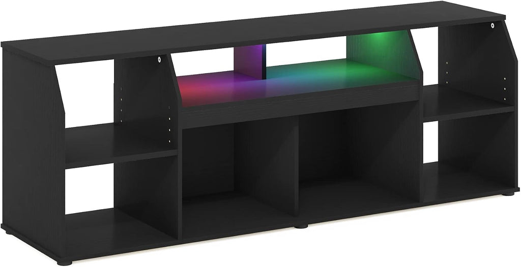 Furinno Jaya TV stand for up to 65 Inch TV, Gaming Enterteinment Center with LED Lights, Living Room Media Console Table, Americano