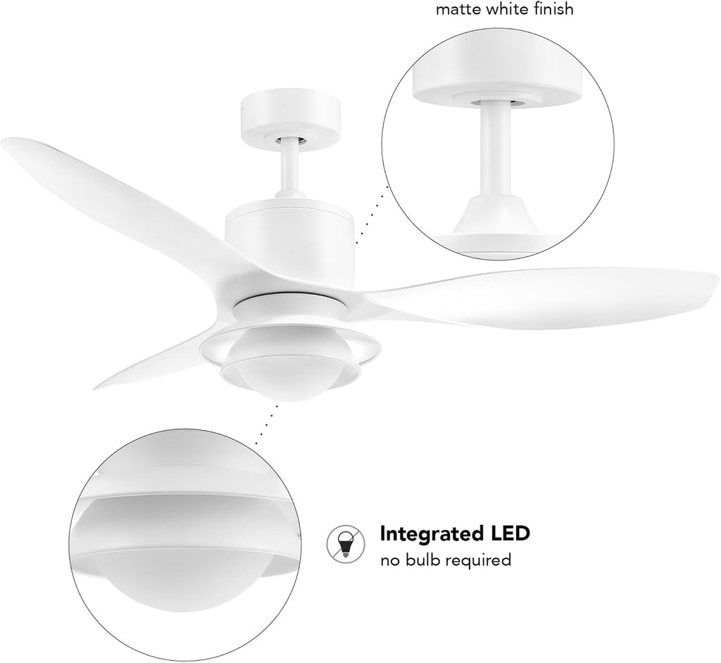 Globe Electric Oswald 48 in. Smart Ceiling Fan with LED Light, Energy Saving, Reversible Airflow, Remote Control, Whisper Quiet DC Motor, 6 Speeds, White