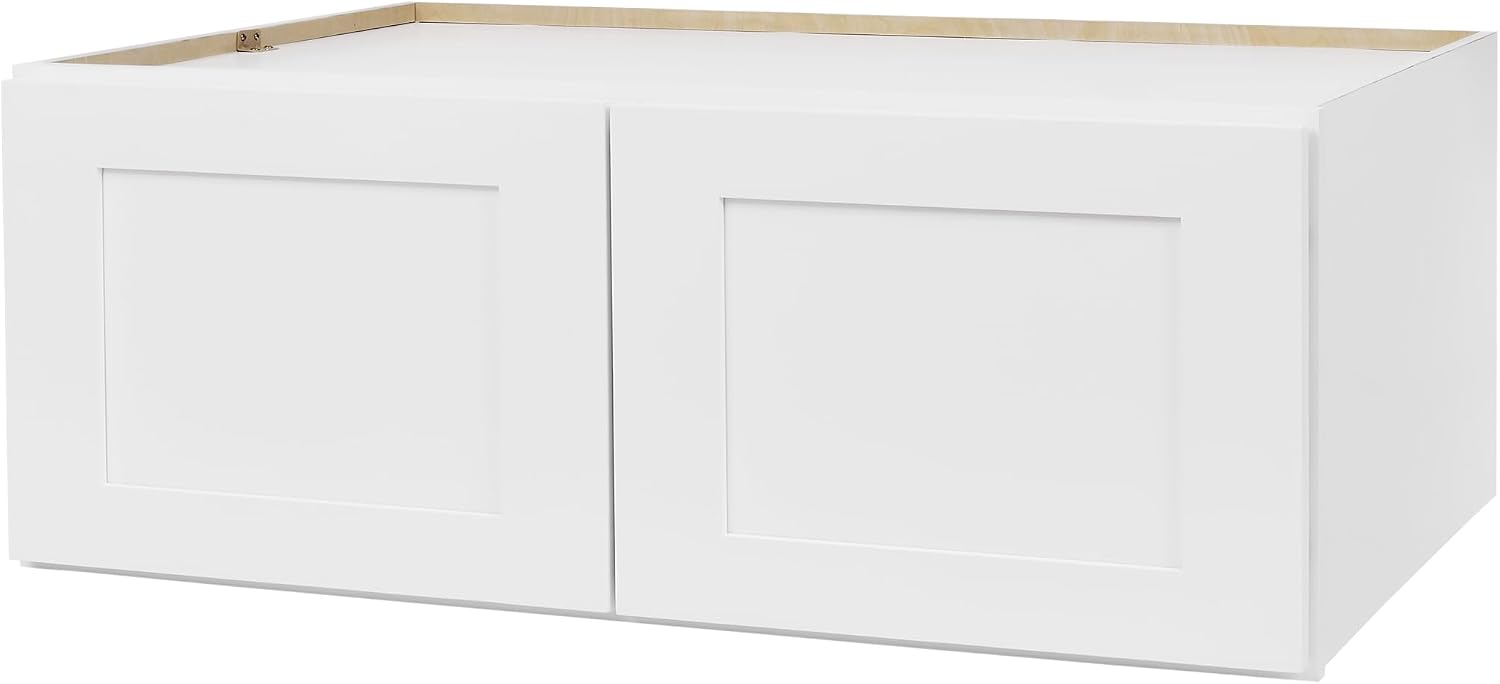 White Shaker Wall Cabinet - Ready to Assemble, Perfect for Kitchen, Laundry, and Bathroom Storage - 36'W x 18'H x 12'D