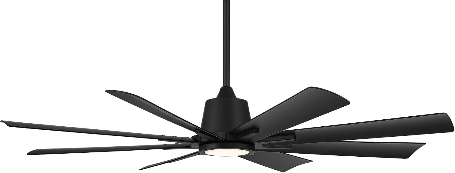 Casa Vieja 54' Inspirit Modern Indoor Outdoor Ceiling Fan 8 Blade LED Light Remote Control Matte Black Finish Blades Bedroom Patio Living Room Kitchen Damp Rated Decorative DC Motor Garage Exterior