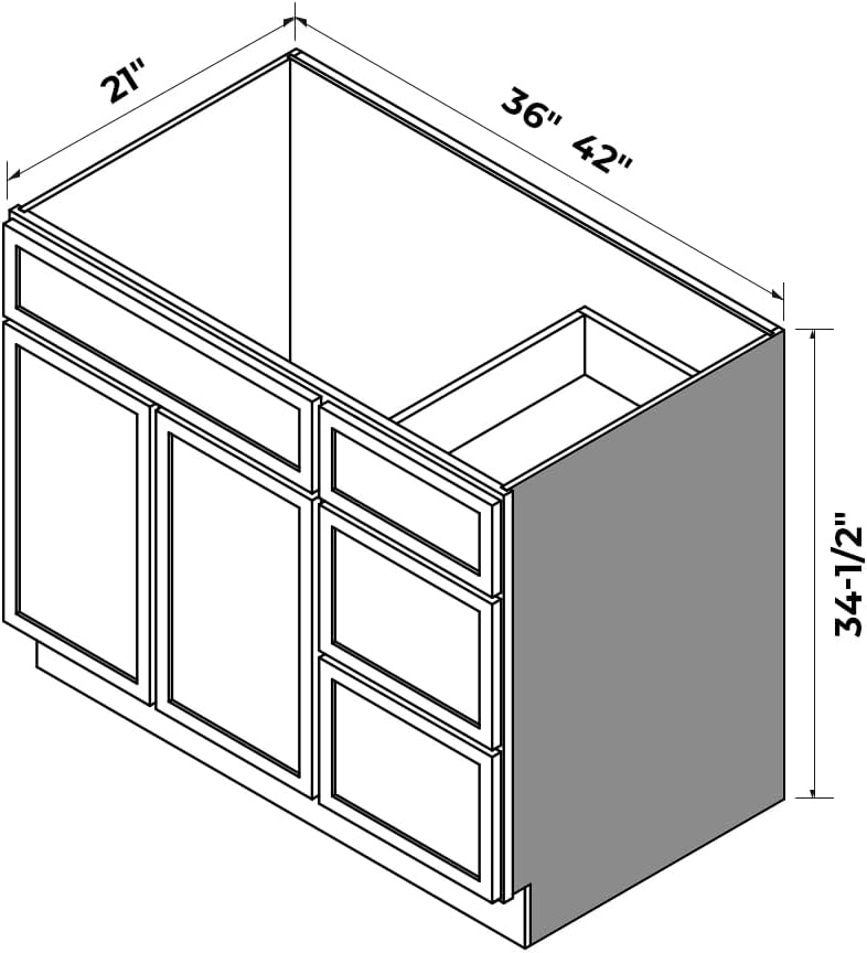 Solid Wood RTA 36' Bathroom Vanity Single-Sink Drawer Base Cabinet Sink Storage Cabinet with Soft-Close 2 Doors and 3 Right Drawers (NT-Origami White, 36' W × 21' D × 34-1/2'H)