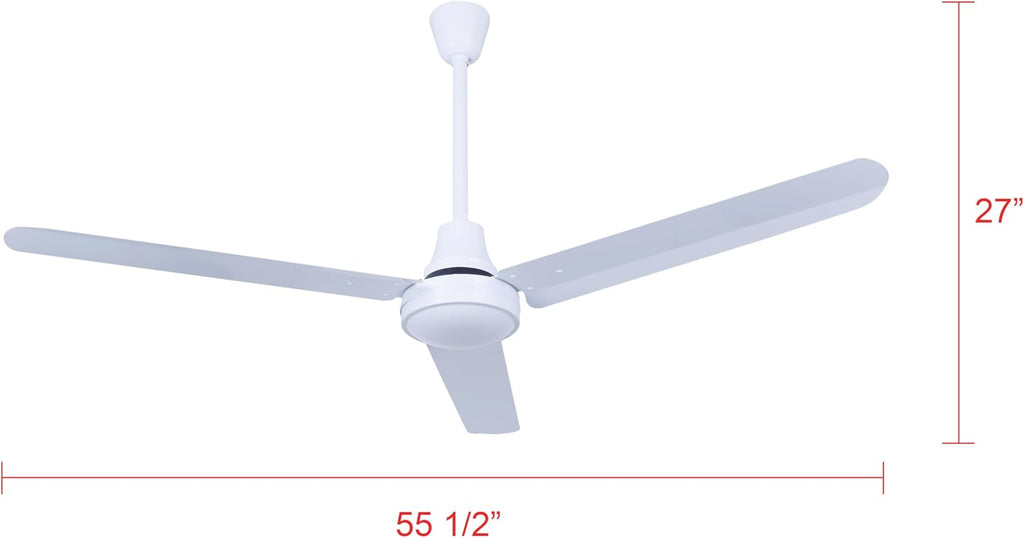 56' White Weatherproof Industrial Ceiling Fan – High-Performance DC Motor – Wall Control – Ideal for Outdoor Patios, Gyms & Warehouses