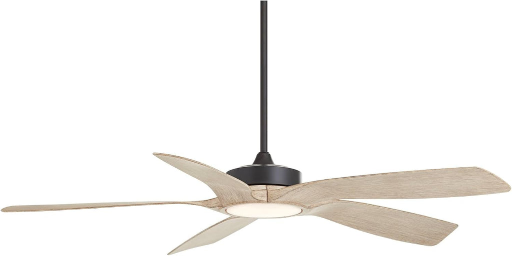 Casa Vieja 56' Mach 5 Farmhouse Rustic Country Cottage Core Indoor Outdoor Ceiling Fan 5 Blade LED Light Remote Control Matte Black Finish Distressed White Oak Finish Blades Bedroom Patio Damp Rated