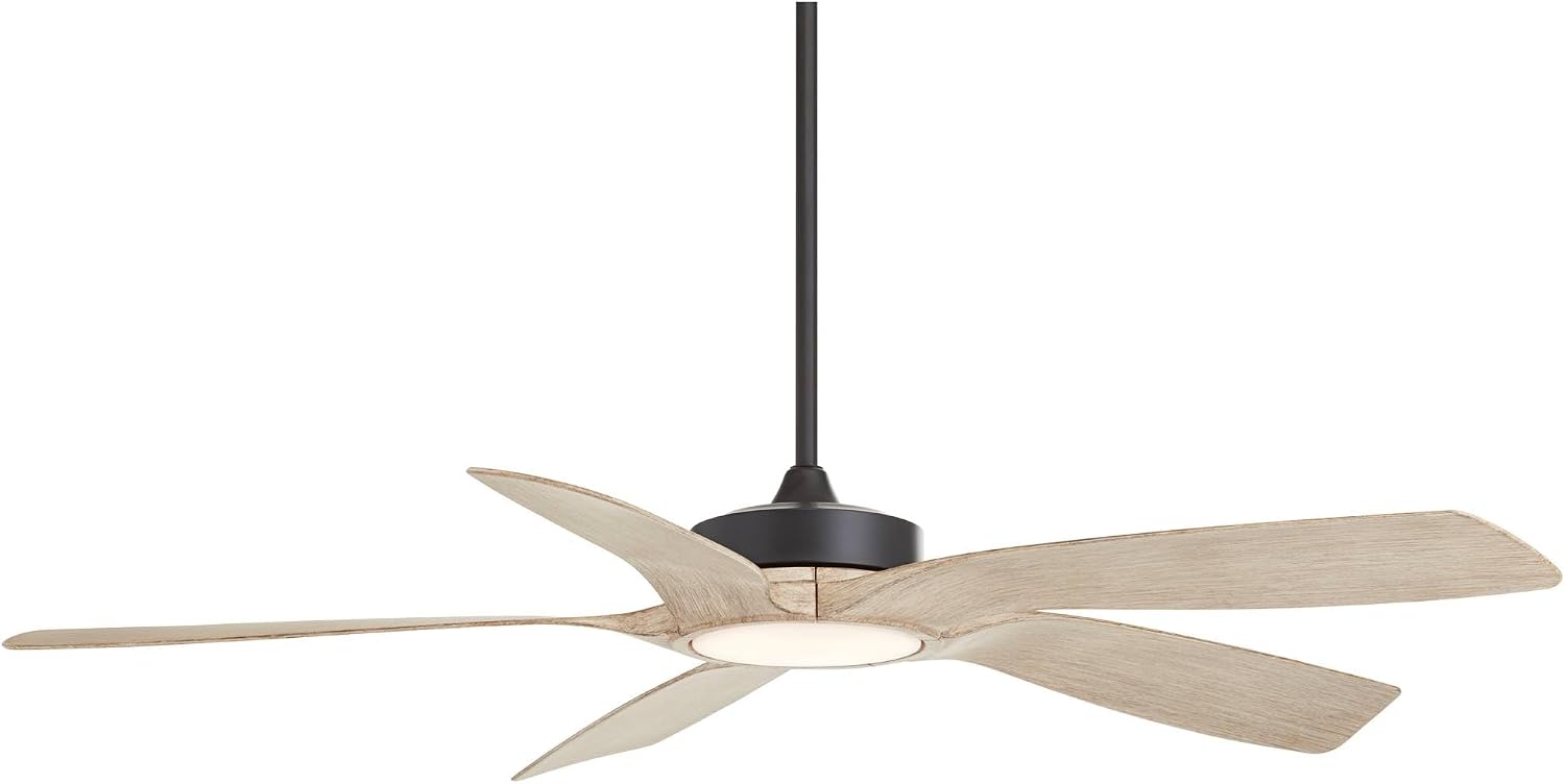 Casa Vieja 56' Mach 5 Farmhouse Rustic Country Cottage Core Indoor Outdoor Ceiling Fan 5 Blade LED Light Remote Control Matte Black Finish Distressed White Oak Finish Blades Bedroom Patio Damp Rated