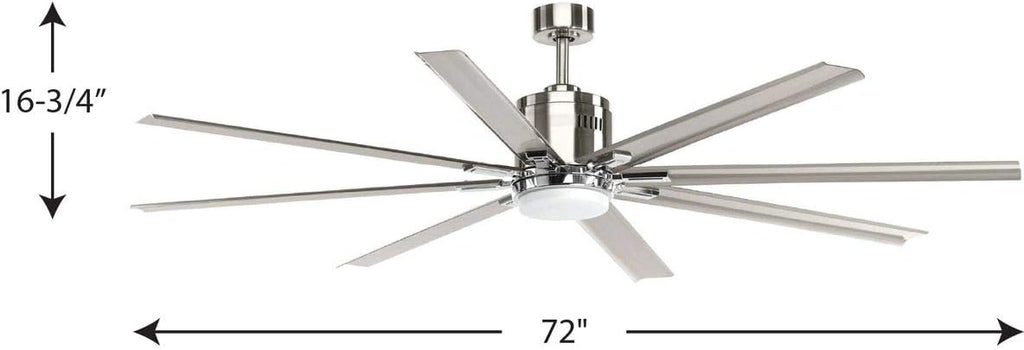 Progress Lighting Vast Collection 72-Inch 8-Blade Gray Modern Ceiling Fan, Nickel