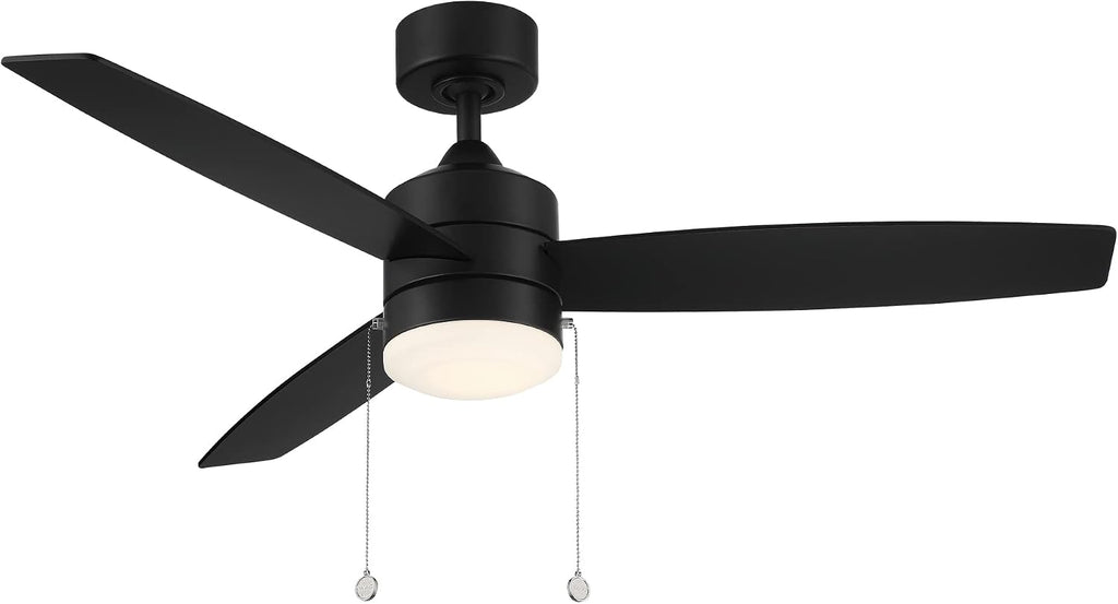 WAC Atlantis Indoor and Outdoor 3-Blade Pull Chain Ceiling Fan 52in Matte Black with 3000K LED Light Kit