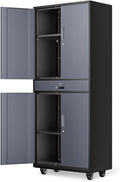 DNA Motoring Metal Storage Cabinet, 73'' Rolling Garage Cabinet with 1 Drawer and Adjustable Shelves, Lockable Cabinet Heavy Duty Utility Cabinet for Garage,Office,Home,Gray Black, TOOLS-00630-GY-BK