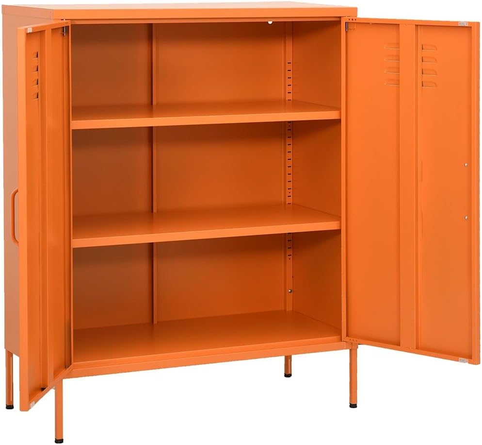 Metal Side Accent Storage Cabinet with Adjustable Shelves, Steel Storage Cabinet for Entryway and Hallway, 31.5'x13.8'x40',-249