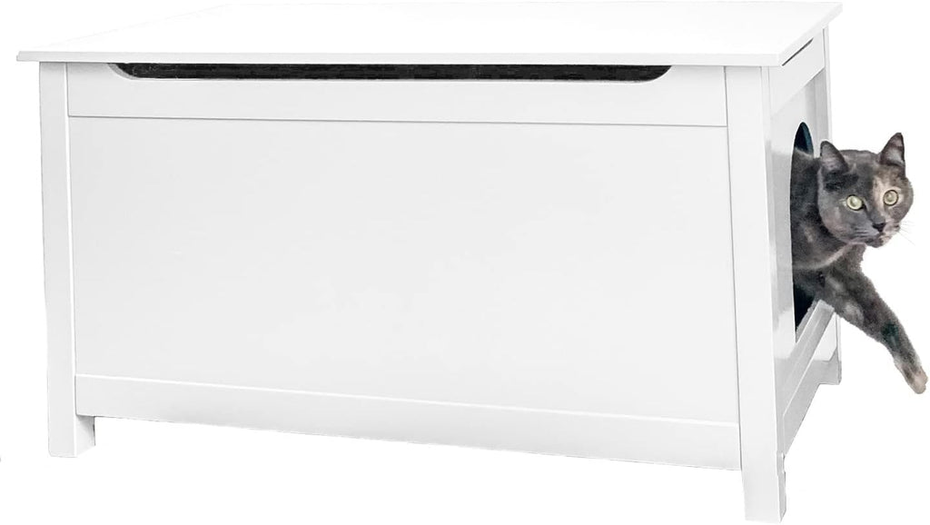 Parker Designer Catbox Cat Litter Box Enclosure, Hidden, Dog-Proof Pet Furniture with Cover, Elegant, Covered, Odor Contained for Large Cats,Furniture with Lid, Cat Litter Boxes, White