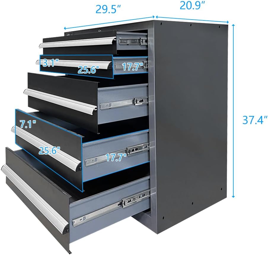 JZD Metal Garage Workshop Cabinet System Set with Drawers, Included One Rolling Tool Cart, No Wall Mounting Needed