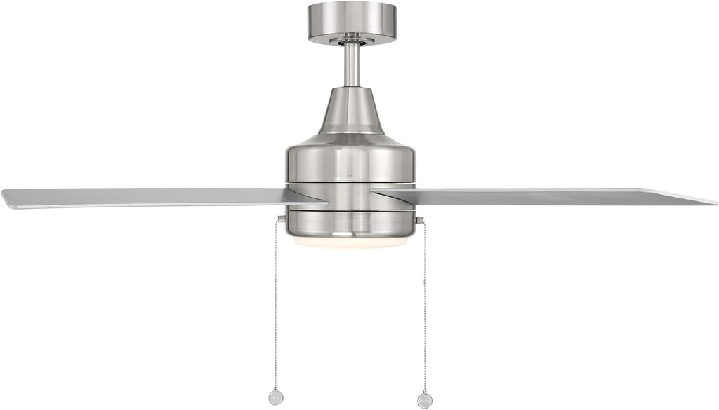 WAC Lighting Quade Indoor or Outdoor 4-Blade 52in Pull Chain Ceiling Fan in Brushed Nickel with Adjustable CCT 2700-3000-4000-5000K Dimmable LED Light Kit and Memory Function