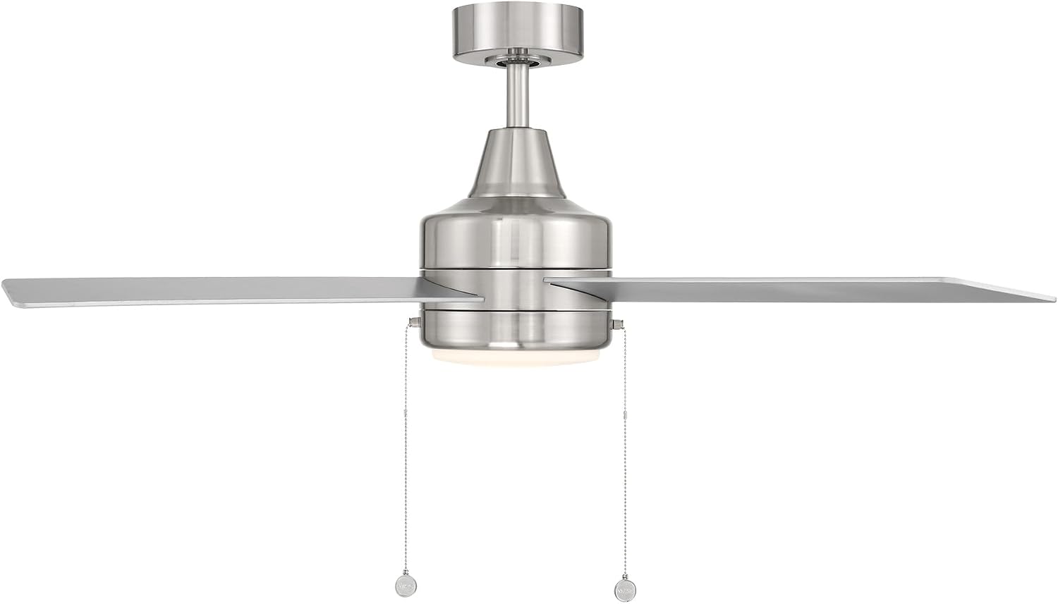WAC Lighting Quade Indoor or Outdoor 4-Blade 52in Pull Chain Ceiling Fan in Brushed Nickel with Adjustable CCT 2700-3000-4000-5000K Dimmable LED Light Kit and Memory Function