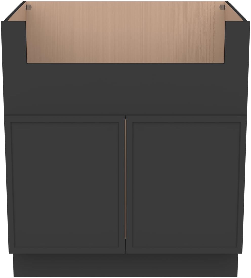 33 Inch RTA Kitchen Sink Base Cabinet - Solid Wood Shaker Style Farmhouse Cabinet with Soft Close Doors, Fits 24-30 Inch Undermount Sinks, Ready to Assemble (Black (Slim))