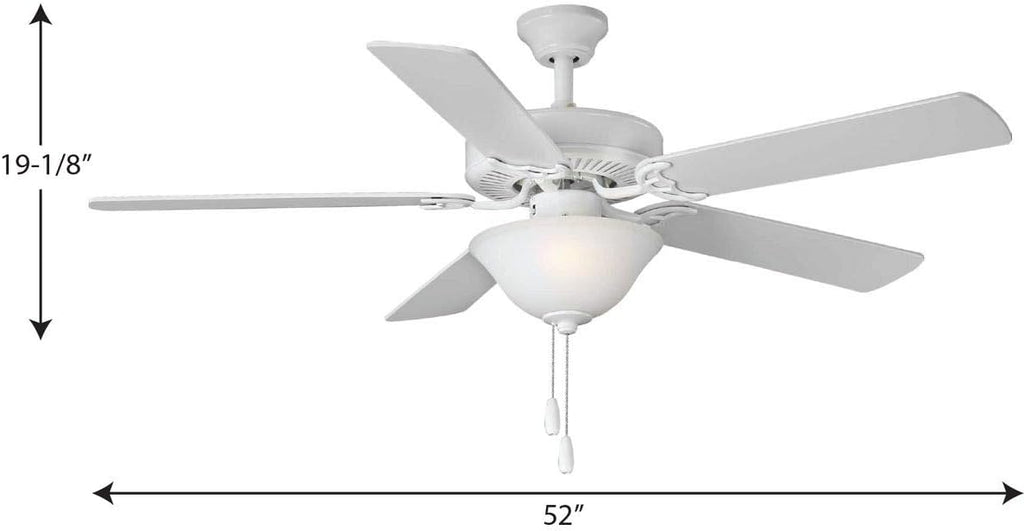 Progress Lighting AirPro Collection 52' Five-Blade Ceiling Fan with White Etched Light Kit