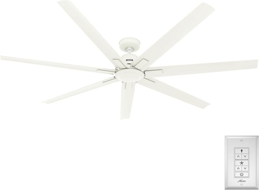 Hunter 72' Downtown Indoor/Outdoor Ceiling Fan, Wall Control, Matte White | ENERGY STAR fan is 64% more efficient, with SureSpeed high-velocity airflow for great rooms, lofts, or covered porches.