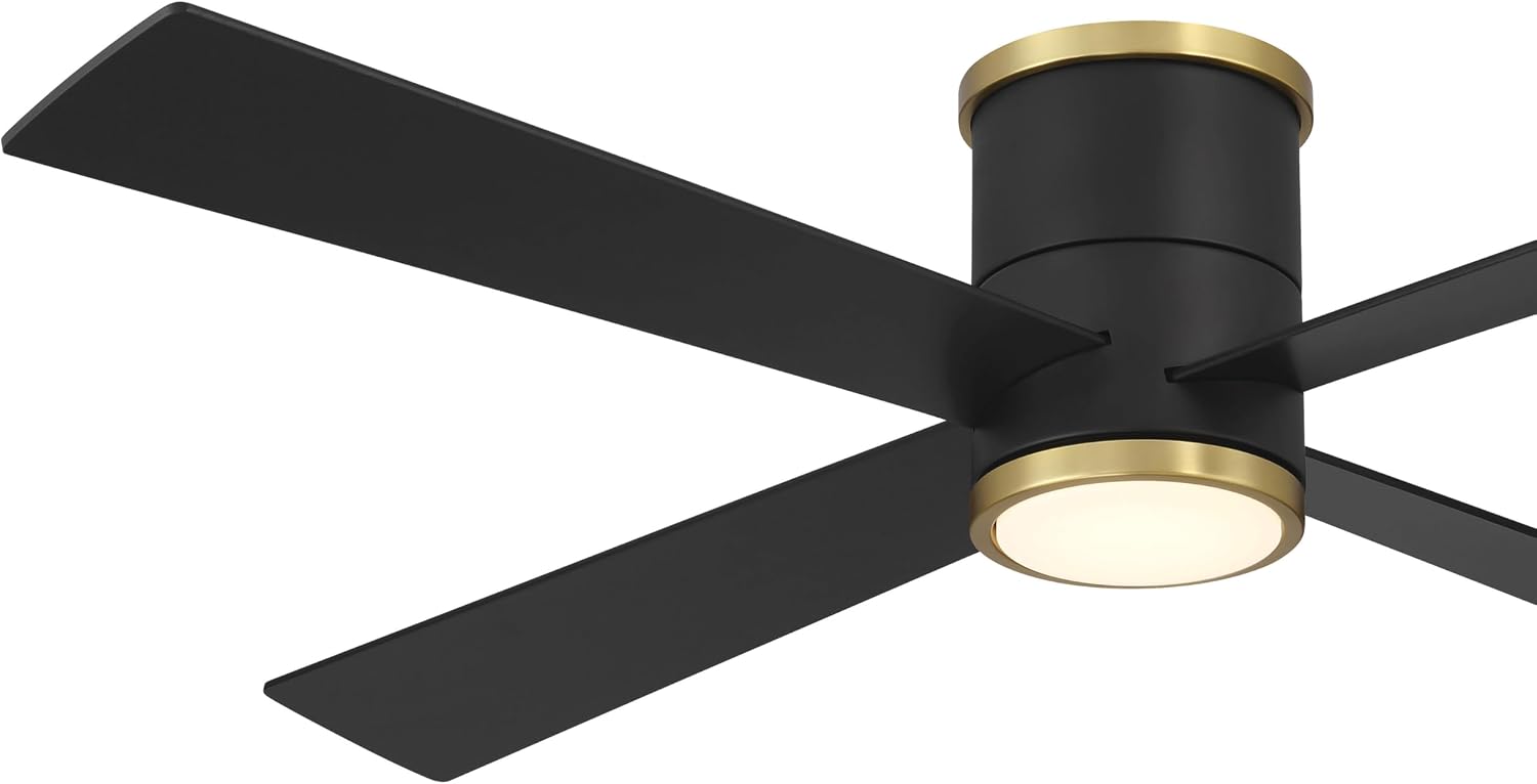 MINKA-AIRE F797L-CL/SBR Falco 54' 4-Blade LED Flush Mount Ceiling Fan - Coal and Soft Brass Finish with Etched Lens
