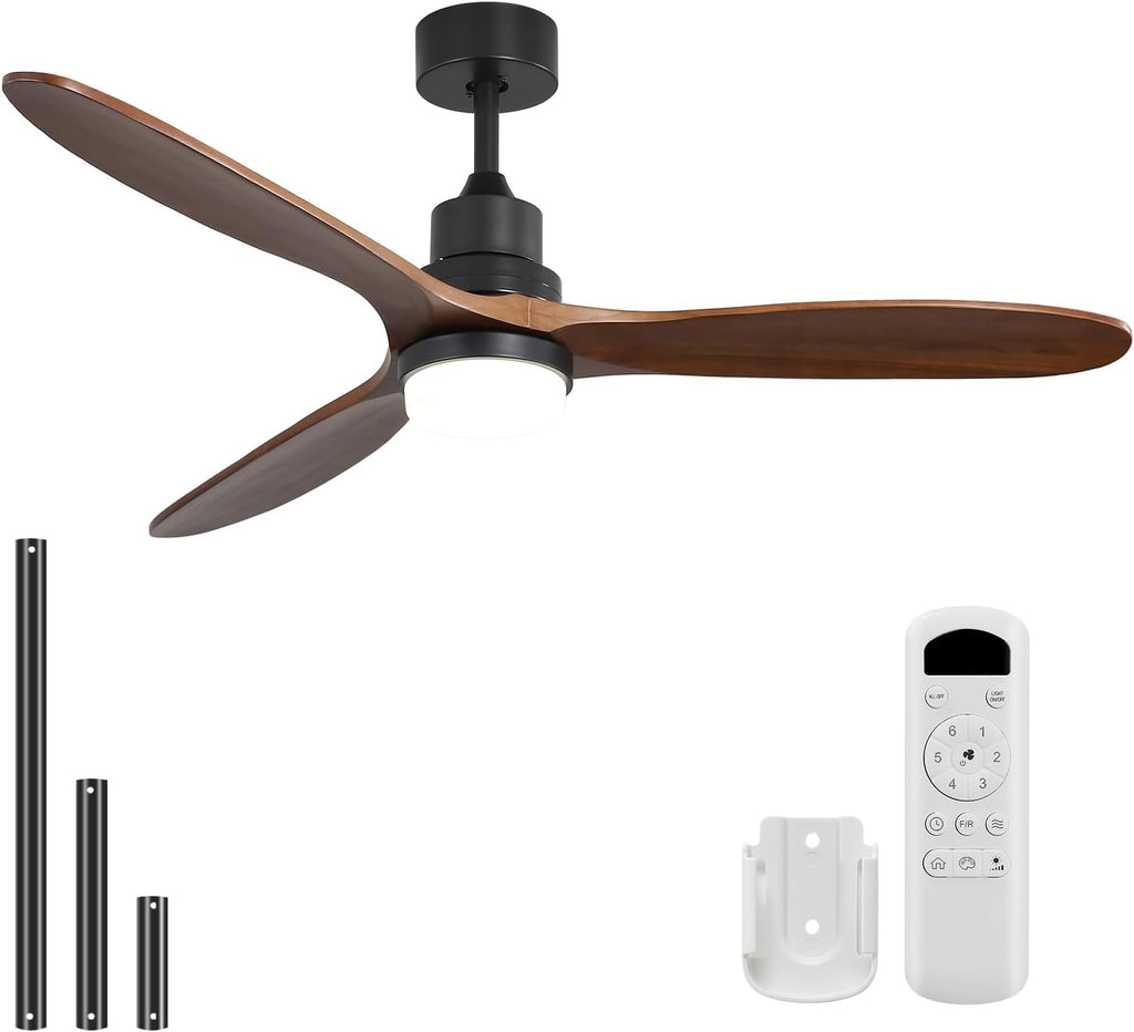 Sofucor 60 Inch Ceiling Fan with Lights Remote Control Walnut Blades Dimmable Light Reversible DC Motor Modern Wood Ceiling Fans for Kitchen, Bedroom, Basement, Dining, Living Room Matte Black