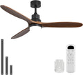 Sofucor 60 Inch Ceiling Fan with Lights Remote Control Walnut Blades Dimmable Light Reversible DC Motor Modern Wood Ceiling Fans for Kitchen, Bedroom, Basement, Dining, Living Room Matte Black