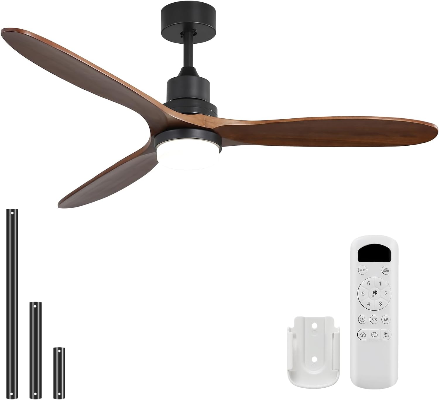 Sofucor 60 Inch Ceiling Fan with Lights Remote Control Walnut Blades Dimmable Light Reversible DC Motor Modern Wood Ceiling Fans for Kitchen, Bedroom, Basement, Dining, Living Room Matte Black