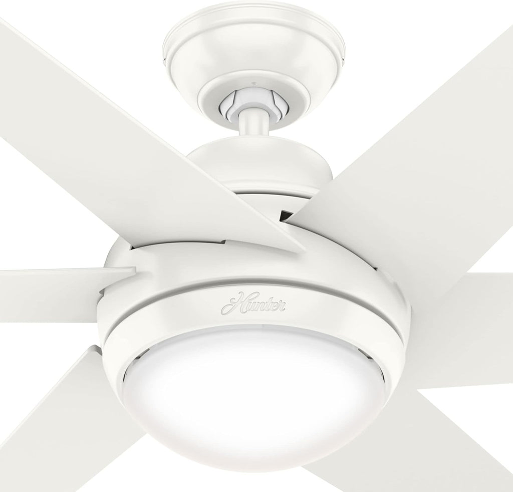 Hunter 52 inch Indoor Ceiling Fan with LED Light and Remote Control - Modern White Ceiling Fan, Standard Mount, 6 Blades, For Bedroom, Living Room, or Kitchen, Quiet - Sotto 50977, Fresh White