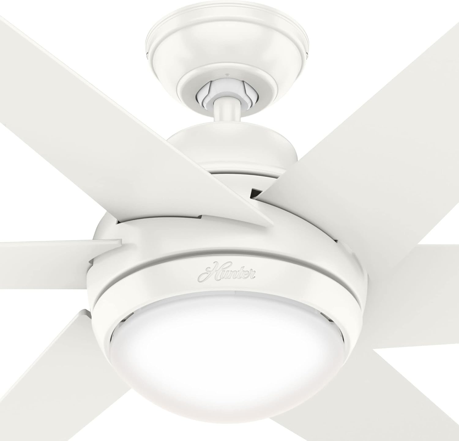 Hunter 52 inch Indoor Ceiling Fan with LED Light and Remote Control - Modern White Ceiling Fan, Standard Mount, 6 Blades, For Bedroom, Living Room, or Kitchen, Quiet - Sotto 50977, Fresh White