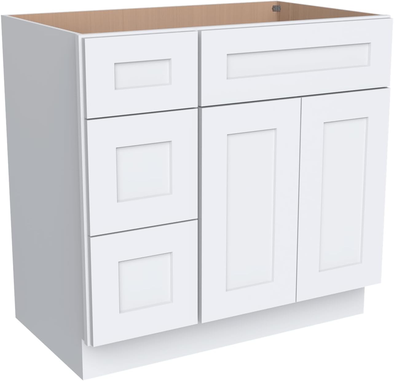Solid Wood RTA Bathroom Vanity Sink Base Cabinet Sink Storage Cabinet with 2 Doors and 3 Left Drawers（White, 42'W × 21'D × 34-1/2'H