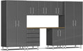 Ulti-MATE UG22082G 8-Piece Garage Cabinet Kit with Bamboo Worktop in Graphite Grey Metallic