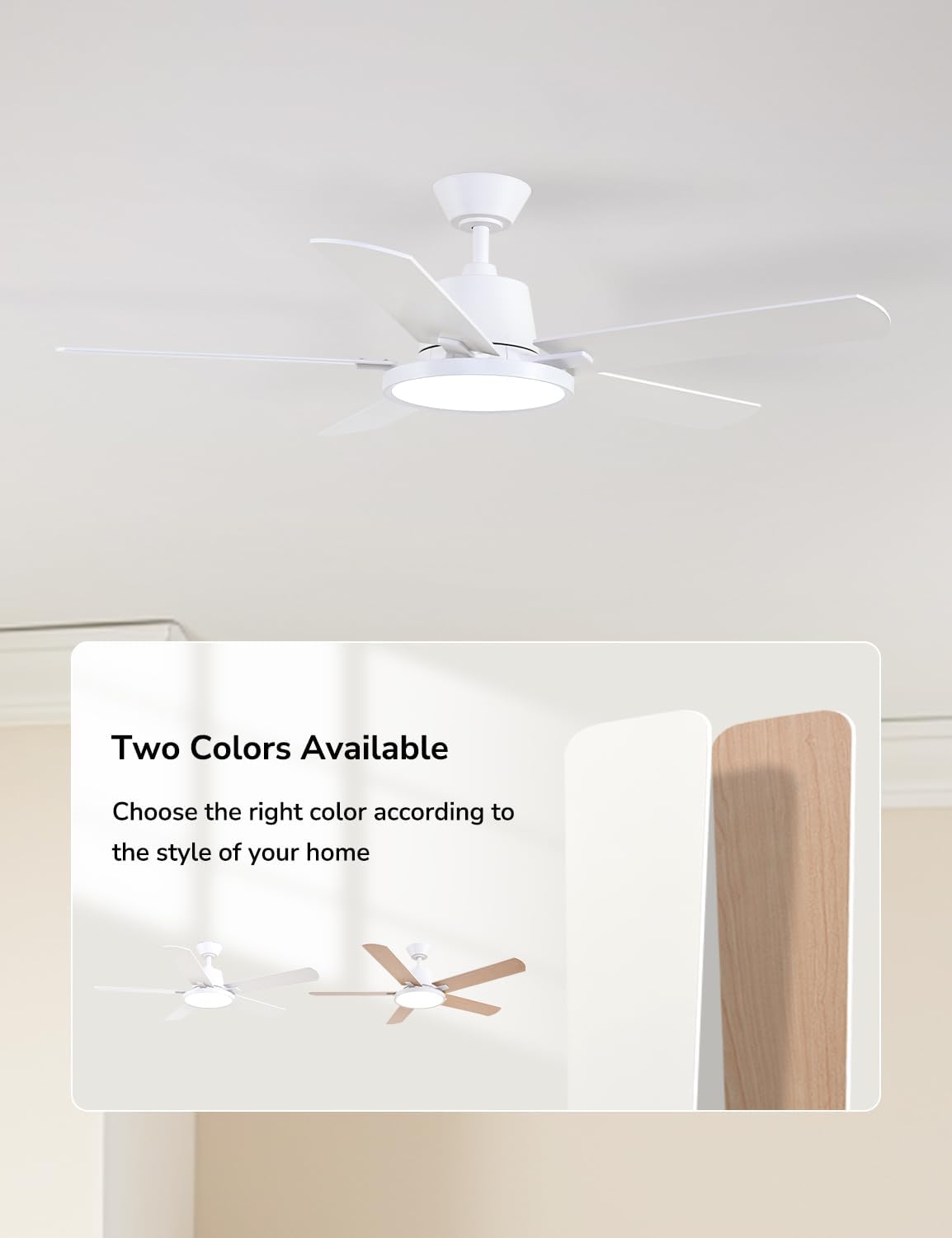 Orison Ceiling Fans with Lights, 52 inch Low Profile Ceiling Fan with RGB Backlight, Flush Mount Ceiling Fan with Remote and App Control,White Bedroom Fan, 6 Speeds, 3 Reversible Blades (White RGB)