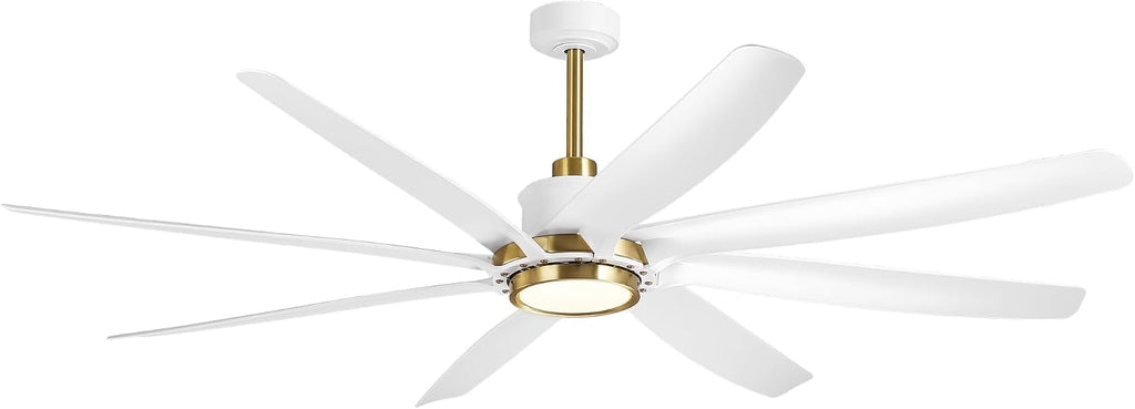 72 Inch Ceiling Fans with Lights and Remote, Industrial Gold White Chandelier Ceiling Fan, Dimmable LED, 6 Speeds Reversible DC Motor, Timer, Lighting Ceiling Fans for Bedroom Living Room