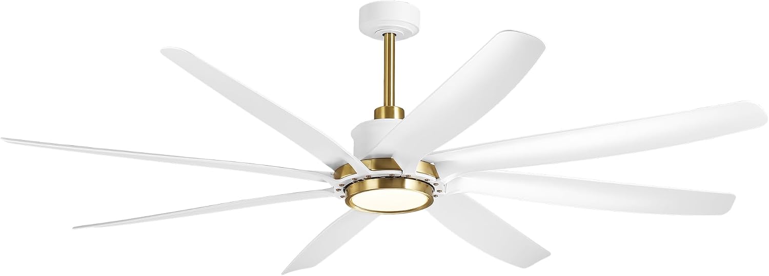 72 Inch Ceiling Fans with Lights and Remote, Industrial Gold White Chandelier Ceiling Fan, Dimmable LED, 6 Speeds Reversible DC Motor, Timer, Lighting Ceiling Fans for Bedroom Living Room