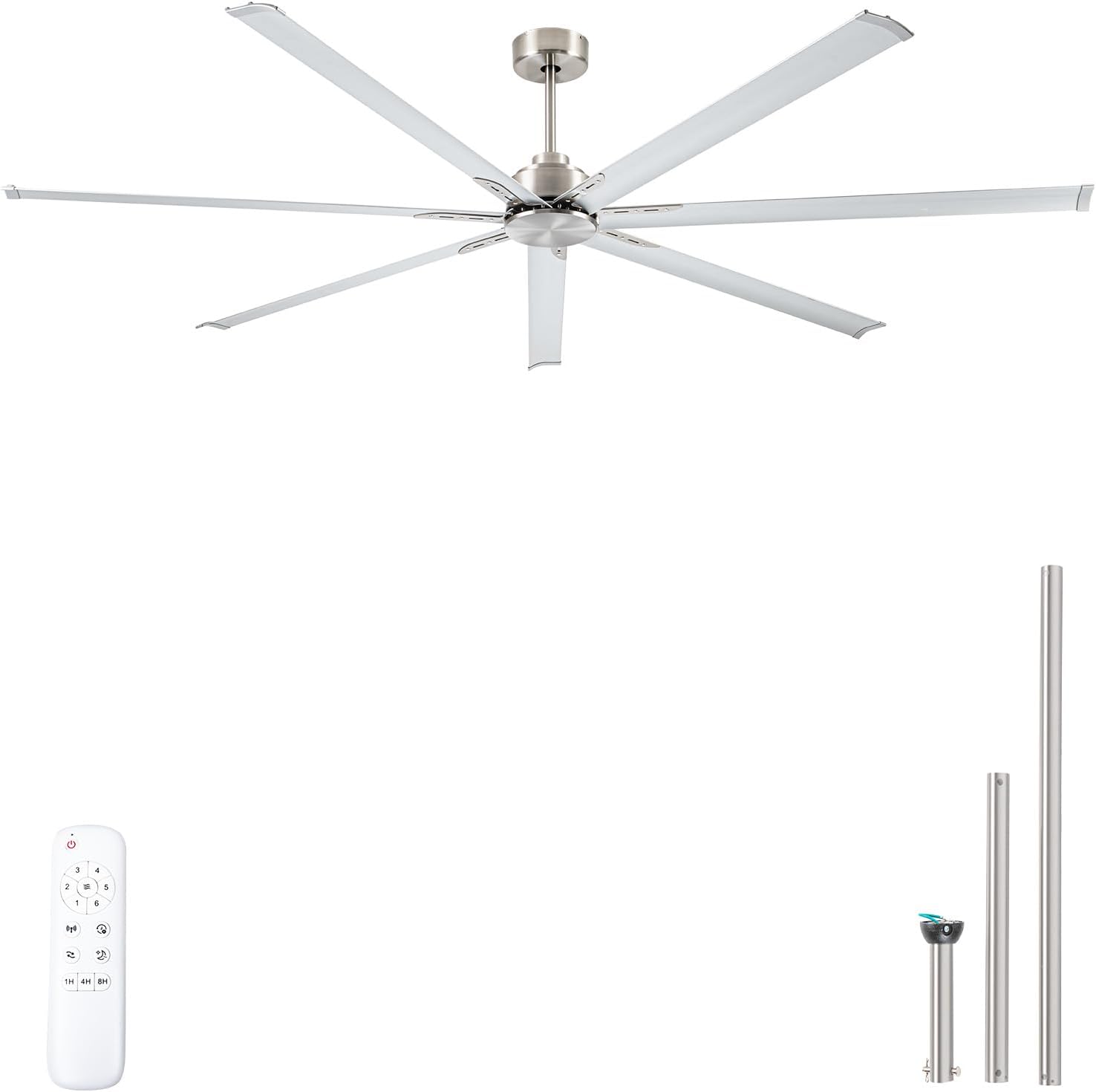 Minislak 96 Inch HVLS Aluminum 7 Blades Industrial & Commercial Ceiling Fan no Light,8ft High CFM DC Motor,6-Speed,Indoor Outdoor Ceiling Fan for Patio,Garage,Shop,Library(Brused Nickel)