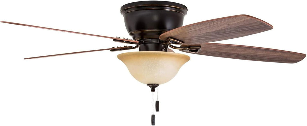 Honeywell Glen Alden 52 Inch Indoor LED Ceiling Fan with Bowl Light, Pull Chain Control, 5 Dual-Finish Blades, Quiet Reversible Motor, White