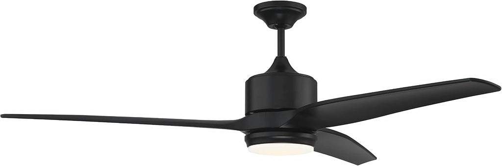 Craftmade 60' Mobi Ceiling Fan, Flat Black Finish, Outdoor Rated, 3 ABS Blades, Remote & Wall Control Included, LED Light Kit with Optional Lens Cover Included