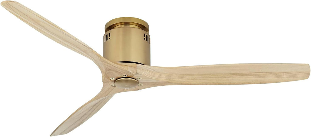 Casa Vieja 52' Windspun Modern Indoor Ceiling Fan 3 Blade Remote Control Soft Brass Finish Wood Blades Bedroom Living Room Kitchen Dining Office Hugger DC Motor Flush Mount Family Shop Low Profile