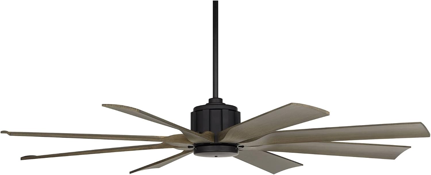 Possini Euro Design 60' Defender Industrial Rustic Indoor Outdoor Ceiling Fan with Remote Control Matte Black Hand-Painted Weathered Oak Damp Rated for Patio Exterior Porch Gazebo Garage Barn Roof