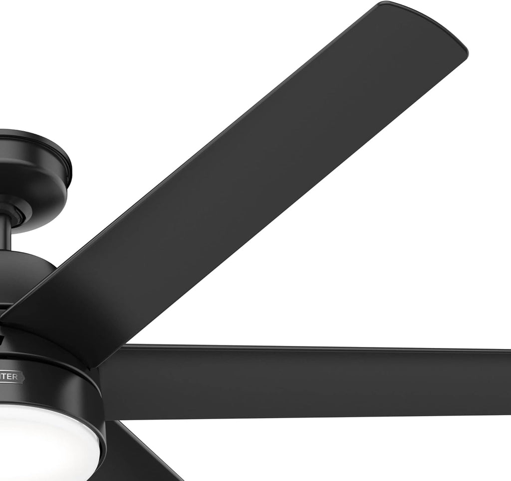 Hunter 60 inch Outdoor or Indoor Ceiling Fan with LED Light - Black Ceiling Fan with Wall Control, For Patio, Garage, or Porch, Quiet, Standard Mount, 6 Blades - Skysail 51875, Matte Black