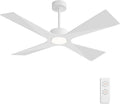 WINGBO 64' Wet Rated Outdoor Ceiling Fan with Lights, 4 ABS Plastic Blades, Reversible DC Motor, 6-Speed Remote Control, 3 CCT, Waterproof Ceiling Fan for Patio Porch Gazebo Garage, Gloss White