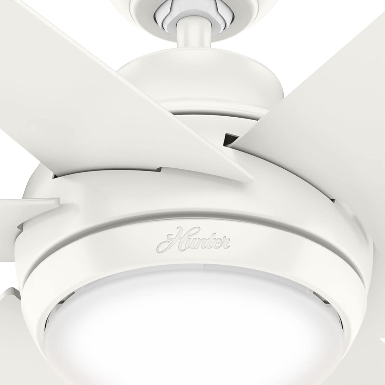 Hunter 52 inch Indoor Ceiling Fan with LED Light and Remote Control - Modern White Ceiling Fan, Standard Mount, 6 Blades, For Bedroom, Living Room, or Kitchen, Quiet - Sotto 50977, Fresh White